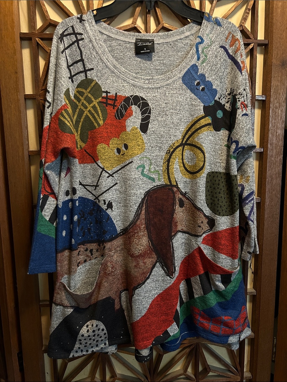 Inoah dog dachshund Gray Long-Sleeve Graphic Dog Sweater Top shirt S Small